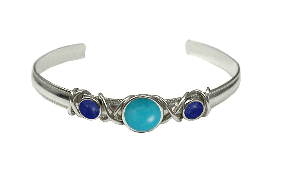 Sterling Silver Hand Made Cuff Bracelet With Turquoise And Lapis Lazuli